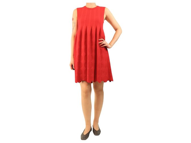 Alaïa Rotes ärmelloses Strickkleid - Größe UK 14
