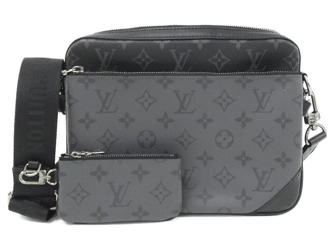 Louis Vuitton Monogram Eclipse Reverse Trio Messenger Umhängetasche Schwarz Grau