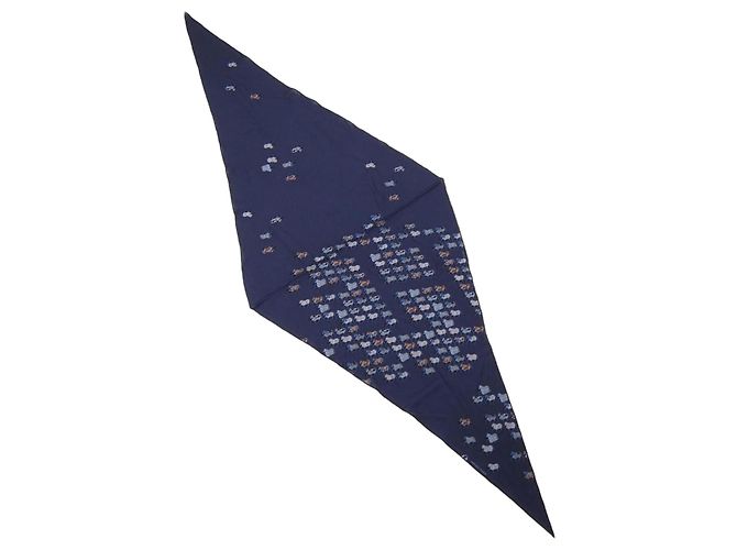 Hermès Losange Shawl Navy Blue Silk Cashmere