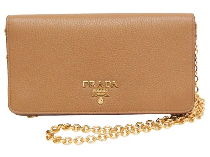 Prada Women's Leather Chain/Shoulder Wallet Light brown