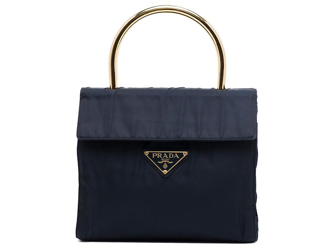 Sac à main Prada Black Tessuto Metal Top Handle Noir
