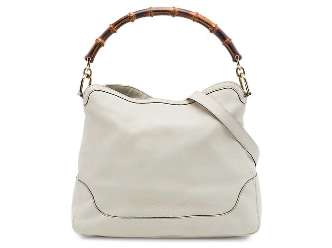 Bolsa Satchel Diana em couro de bezerro branco com bambu Gucci
