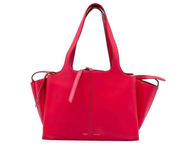 Céline Celine Red Small Leather Trifold Tote