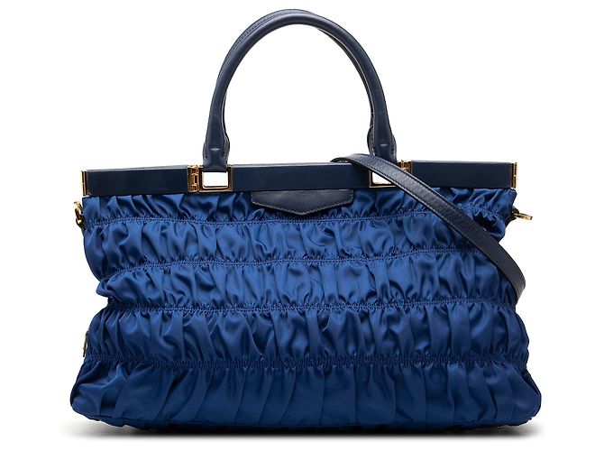 Borsa a tracolla Prada Blue Tessuto Gaufre con struttura