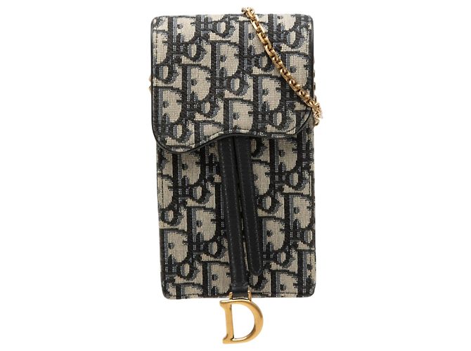 Dior Blue Oblique Canvas Vertical Saddle Pouch Blau Marineblau