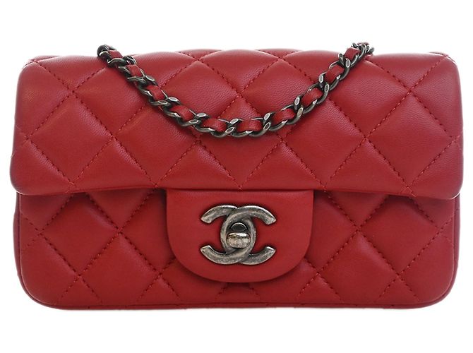 Chanel Red Extra Mini Rectangular Classic Lambskin Single Flap Rot Bordeaux