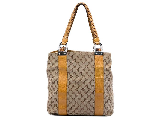Gucci Beige Large GG Canvas Bamboo Libeccio Tote