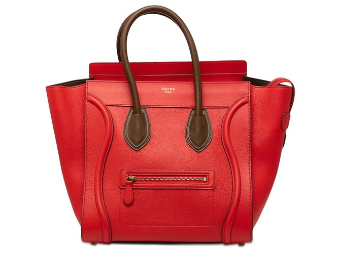 Céline Celine Mini Bicolor Leder Luggage Tote in Rot