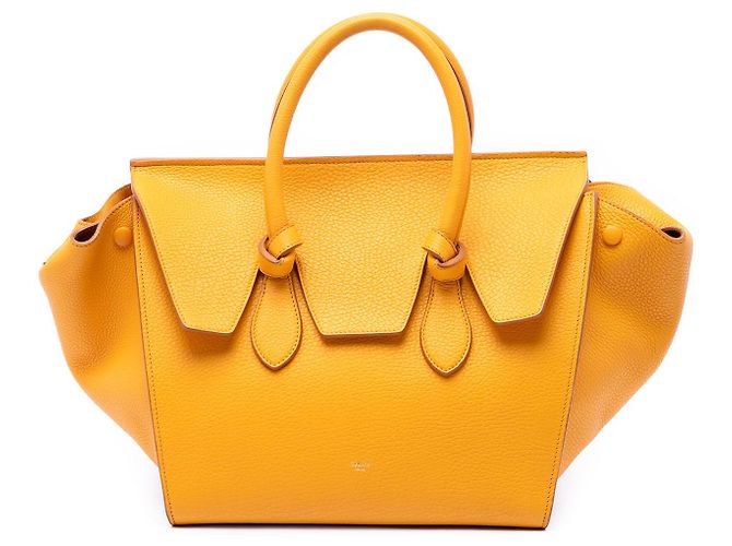 Céline Tote Celine em couro de bezerro de grão médio amarelo com nó Mostarda