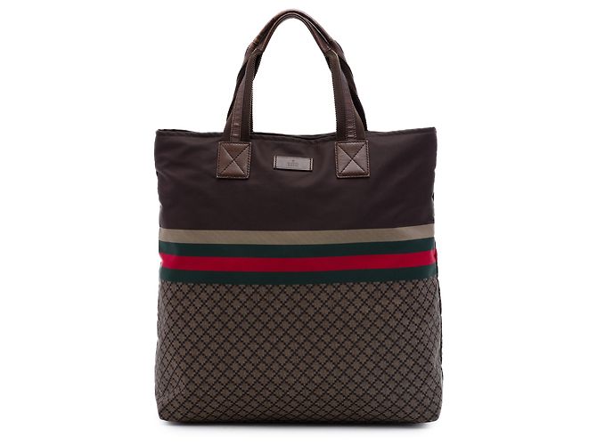 Tote en nylon web avec détails diamants marron Gucci Marron foncé