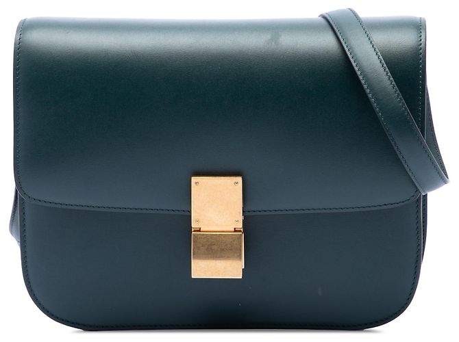 Céline Celine Green Medium Calfskin Classic Box Verde Verde escuro