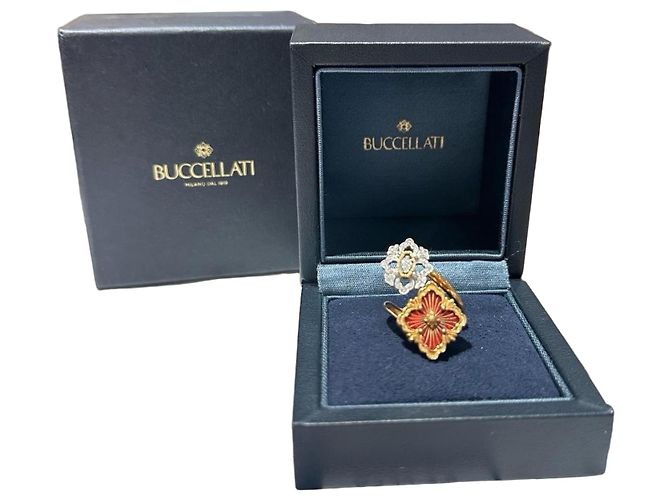 Anillo Buccellati Opera Tulle Enamel Blanco Roja Dorado