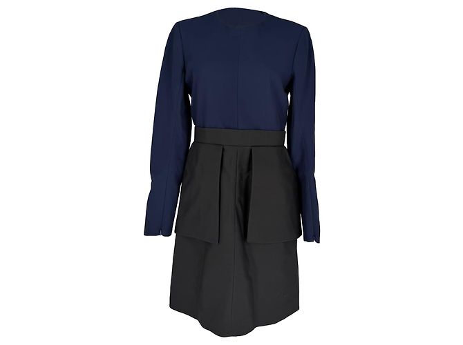 Céline Abito midi a maniche lunghe bicolore Celine in viscosa blu navy