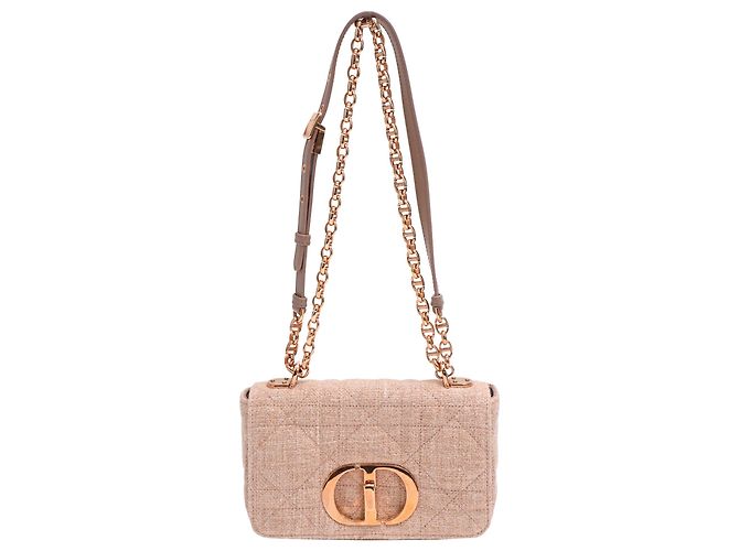 Borsa Small Caro Macrocannage in lino rosa Dior