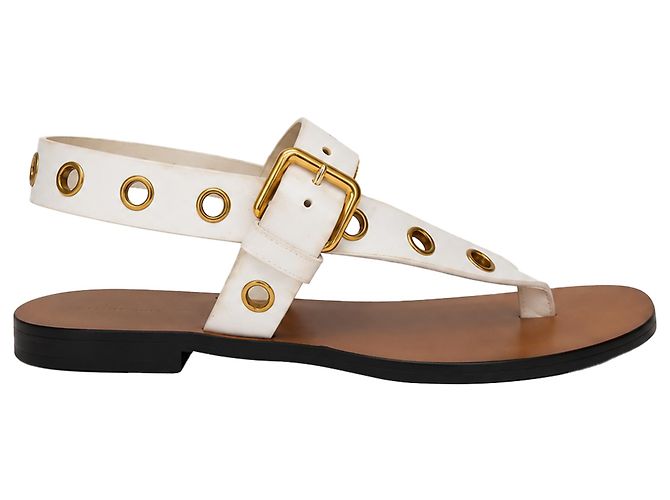 Céline Sandali piatti Celine Eyelet T-Strap in pelle bianca Bianco Crudo