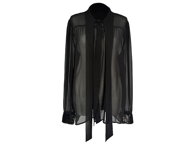 Camicetta trasparente con fiocco al collo Michael Kors in chiffon nero