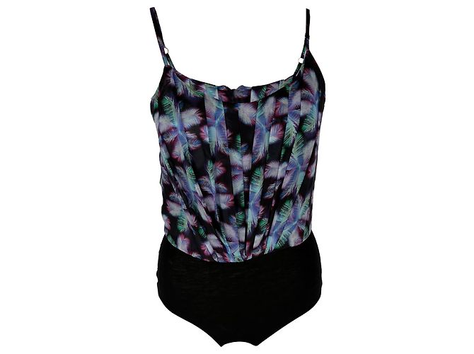 Sandro Palm Tree Print Bodysuit in Black Polyester