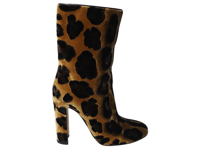 Dolce & Gabbana Leopard Print Calf Boots Multicolor Velvet