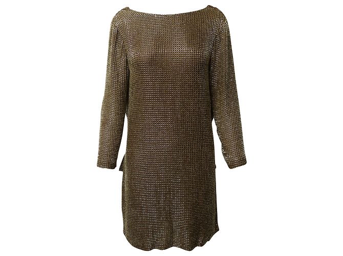 Abito Tom Ford Draped Backless in seta dorata D'oro Metallico