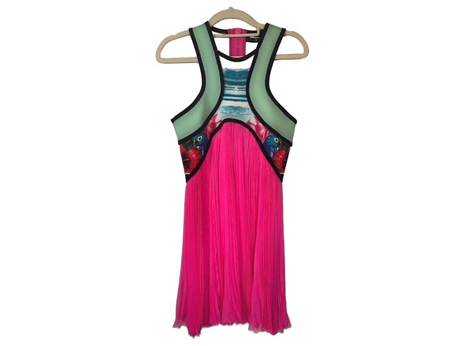 Vestido plisado rosa para mujer con estampado tropical Dsquared2 Blanco Roja Azul Verde