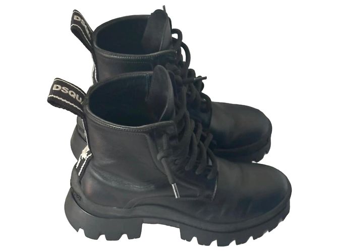 Dsquared2 Black Leather Lace-Up Ankle Boots