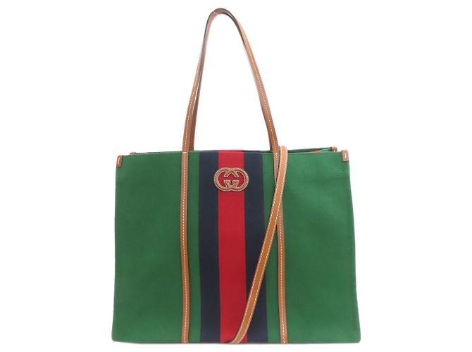 Gucci 727701 Borsa Tote 2-Way Interlocking G Marrone Rosso Verde