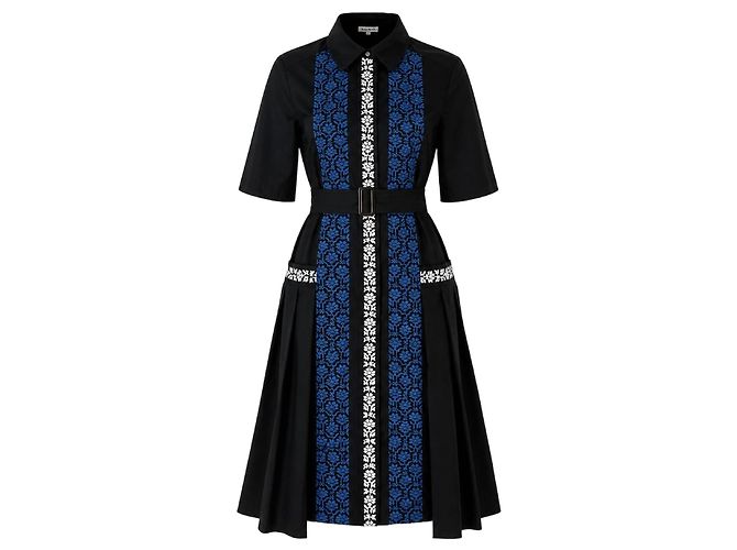 Vestido midi Suno de algodón negro bordado Azul