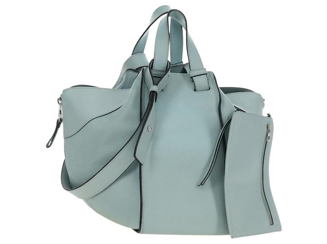 Bolsa de mão LOEWE Hammock de couro 2way Light Blue Silver Auth 190453A Prata Azul claro