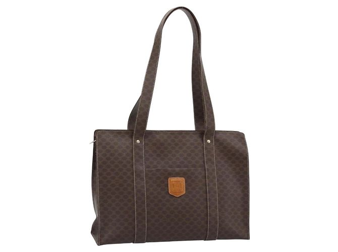 Céline Sac cabas CELINE Macadam Canvas PVC Cuir Marron Or Auth mr2749 Doré
