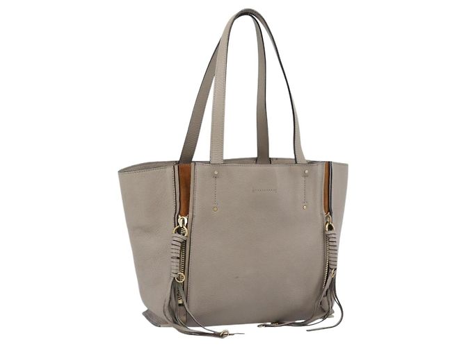 Chloé Bolsa Tote Chloe de couro cinza e dourado Auth ar14027 Marrom