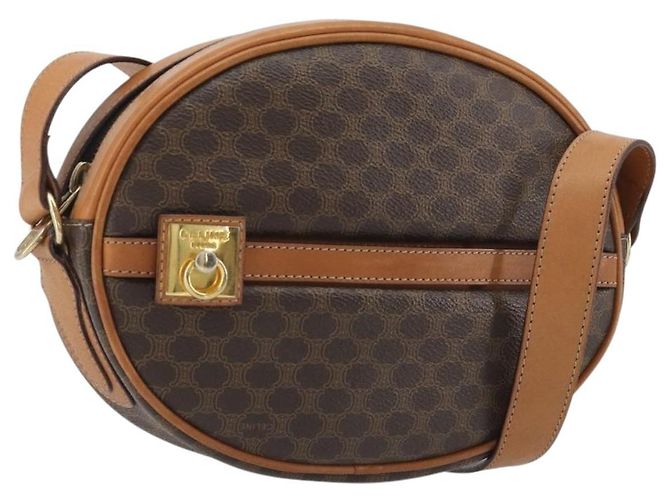 Céline Bolsa de Ombro CELINE em Lona Macadam PVC Couro Marrom Ouro Auth 190422A Dourado