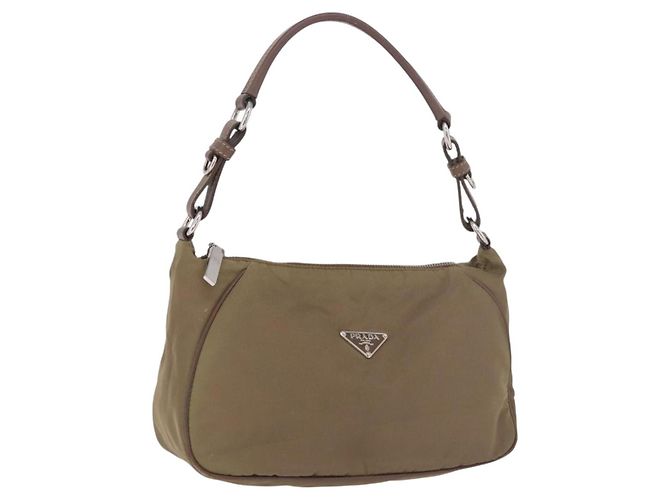 Borsa a Spalla PRADA Nylon Verde Argento Auth 189427