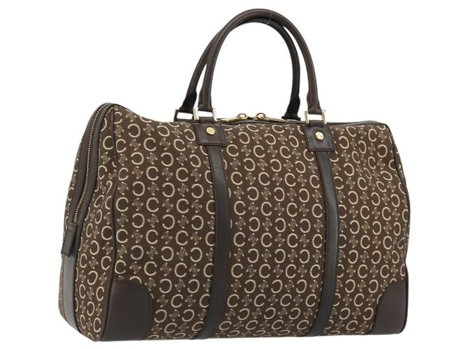 Céline CELINE Bolsa Boston em Canvas C Macadam Marrom Ouro Auth gh2216A Dourado