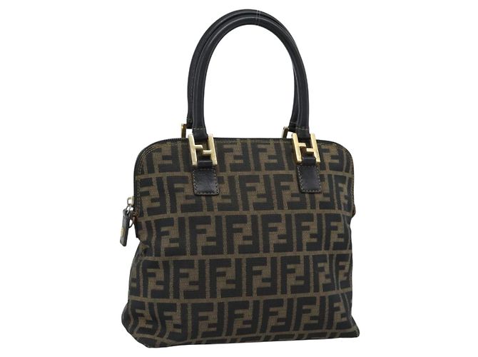 FENDI Zucca Canvas Handtasche Schwarz Braun Authentisch mr2746