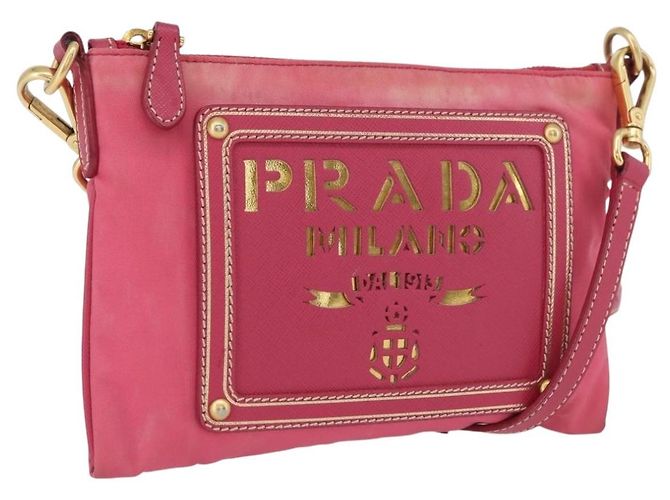 Borsa a Spalla PRADA Nylon Rosa Oro Auth BSZ681 D'oro