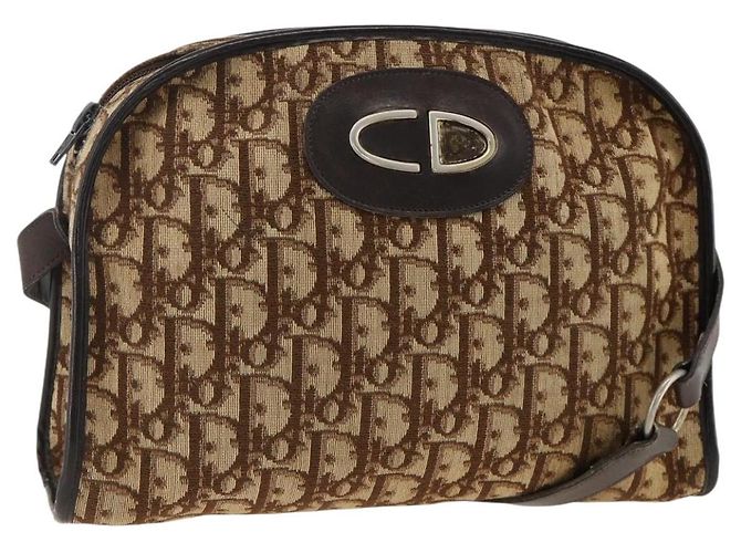 Borsa a tracolla Christian Dior Trotter Canvas Beige Auth BSZ660