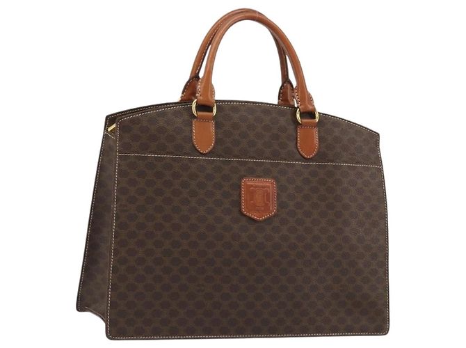 Céline Sac à main CELINE Macadam Canvas PVC Cuir Marron Or Auth mr2666 Doré