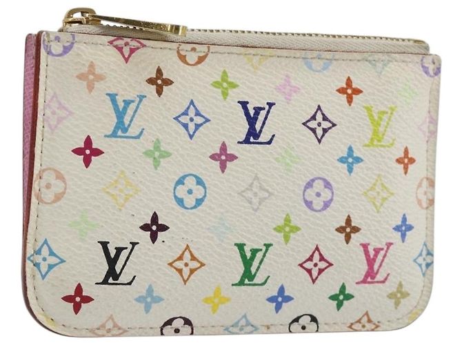 LOUIS VUITTON Multicolor Pochette Cles NM Purse White M93734 LV Auth 190030