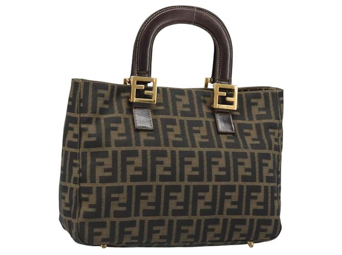 FENDI Zucca Canvas Handtasche Braun Schwarz Authentisch ka2934