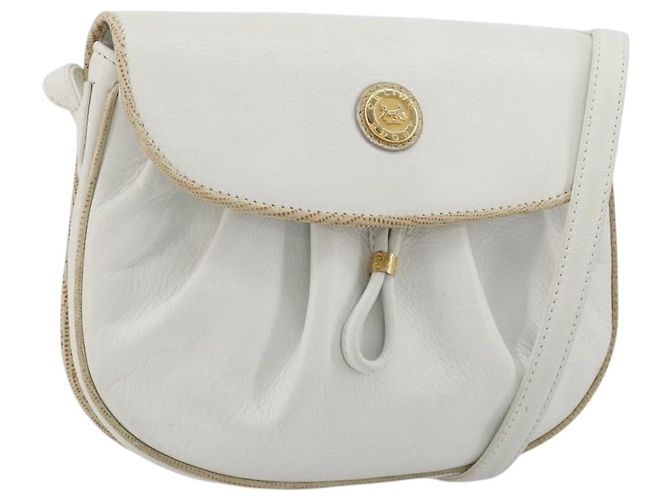 Céline Bolsa de Ombro CELINE Horse Carriage em Couro Branco Ouro Auth 190525A