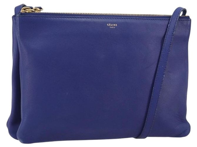 Céline Bolsa de ombro CELINE Trio em couro azul e dourado Auth mr2667