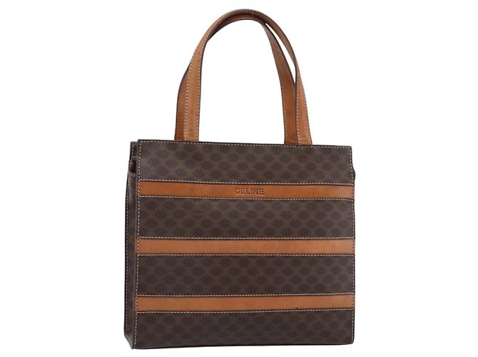 Céline Sac à main CELINE Macadam Canvas PVC Cuir Marron Or Auth mr2781 Doré