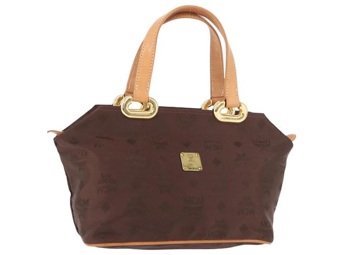 Borsa a Mano MCM Vicetos Logogram Nylon Marrone Oro Auth bs35982A D'oro