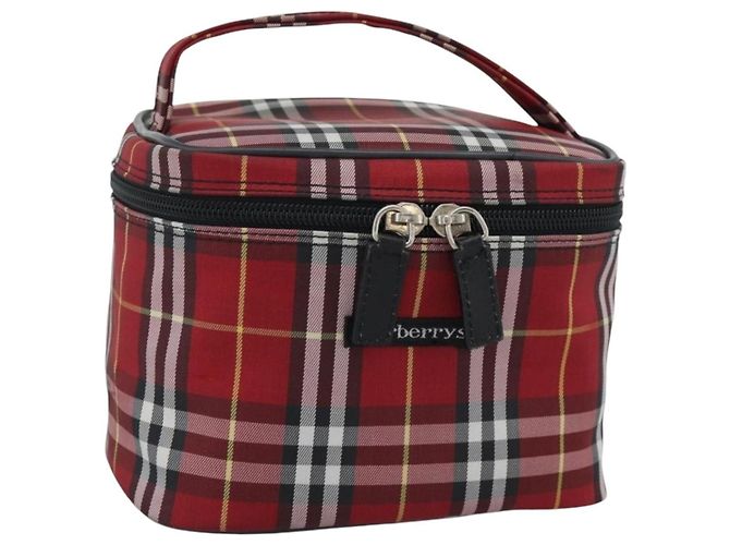 Beauty Case Burberrys Nova Check in Tela Rosso Argento Auth mr2736