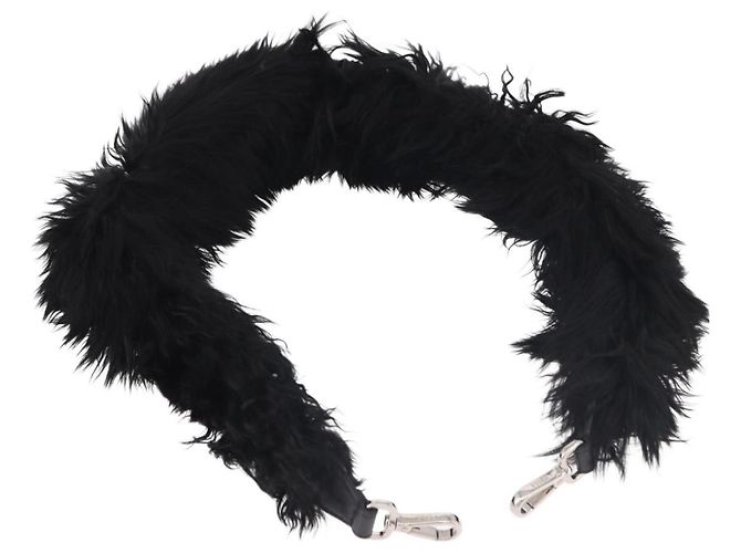 FENDI Shoulder Strap Fur 35"" Black Silver Auth 190497A Silvery