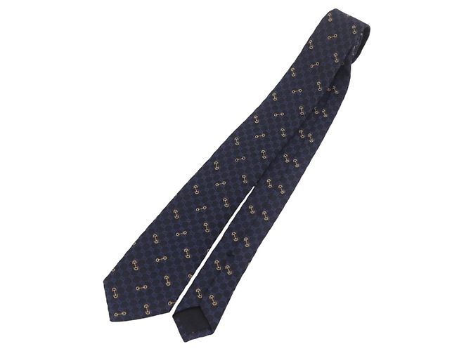 GUCCI Horsebit Necktie Silk Jacquard Blue Auth BA14067M