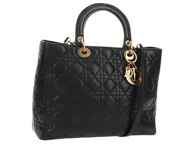 Borsa Christian Dior Canage in pelle di agnello nera e oro Auth 180510SAM Nero D'oro