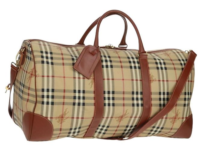 Borsa Boston BURBERRY Nova Check in PVC e pelle 2way Beige Oro Auth 168710V D'oro