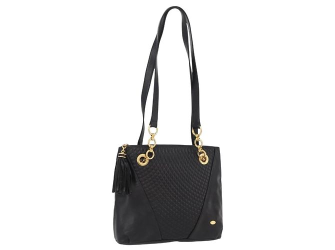 Bolsa de Ombro BALLY em Couro Preto e Dourado Auth BSZ651