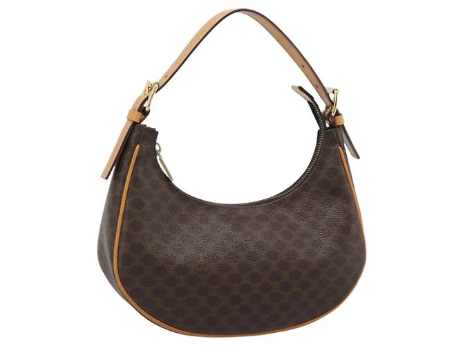 Céline Bolsa CELINE Macadam Canvas PVC Couro Marrom Ouro Auth 187973V Dourado